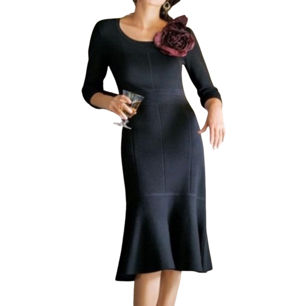 Soft Surroundings Black Raffinato Peplum Sweater Dress M Black Midi Pullover